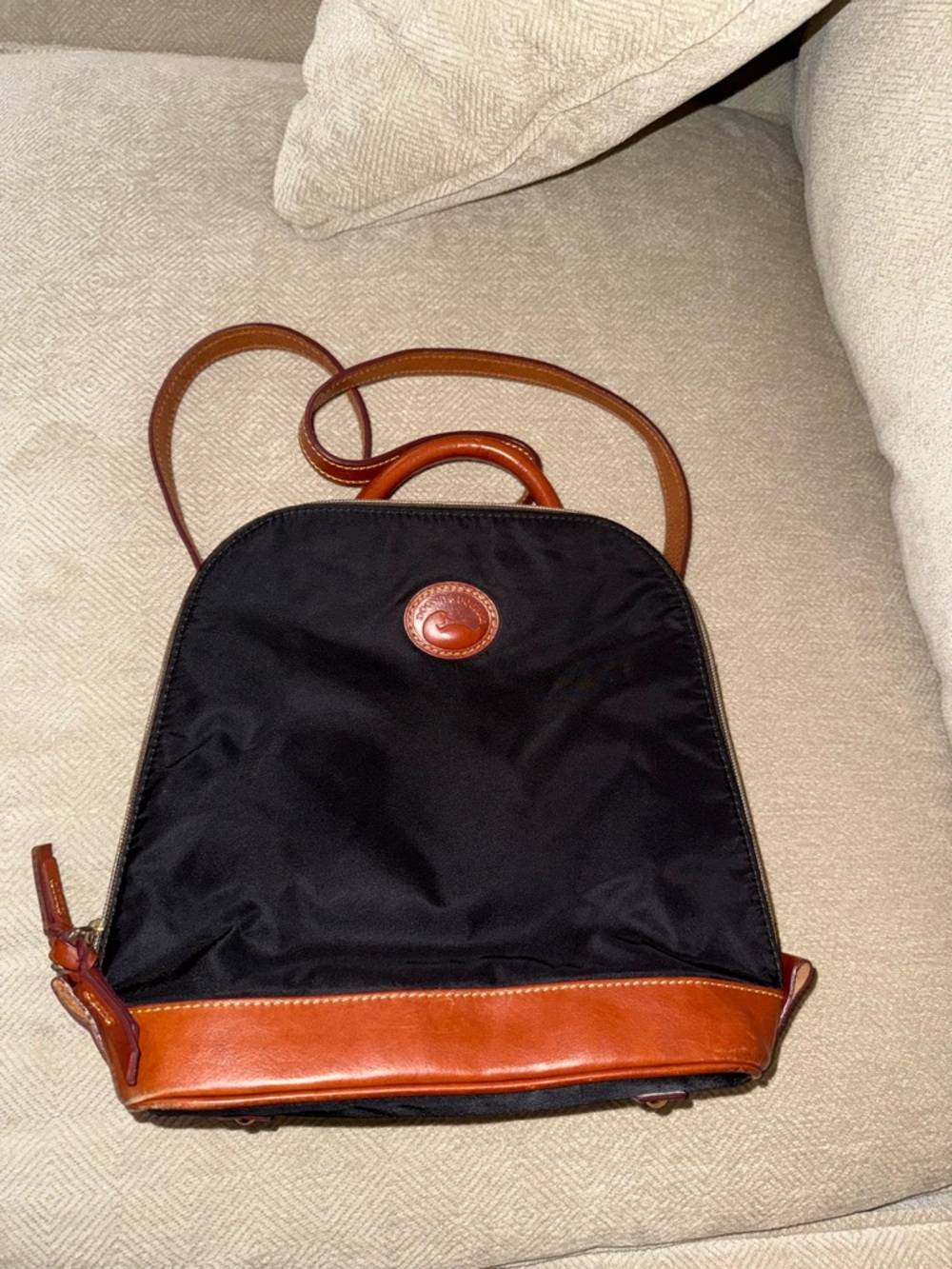Dooney & Bourke Black and Brown Nylon Crossbody Backpack